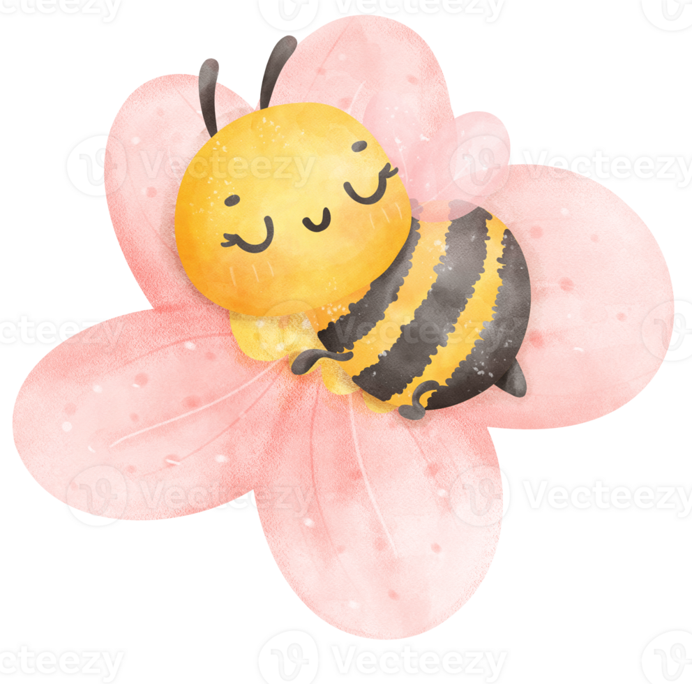 Cute sleeping bee in flower png
