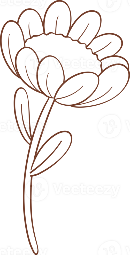 Cute flower with stem outline cartoon doodle png