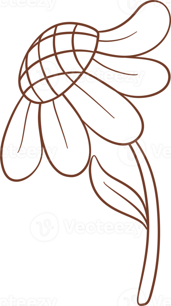 Cute flower with stem outline cartoon doodle png
