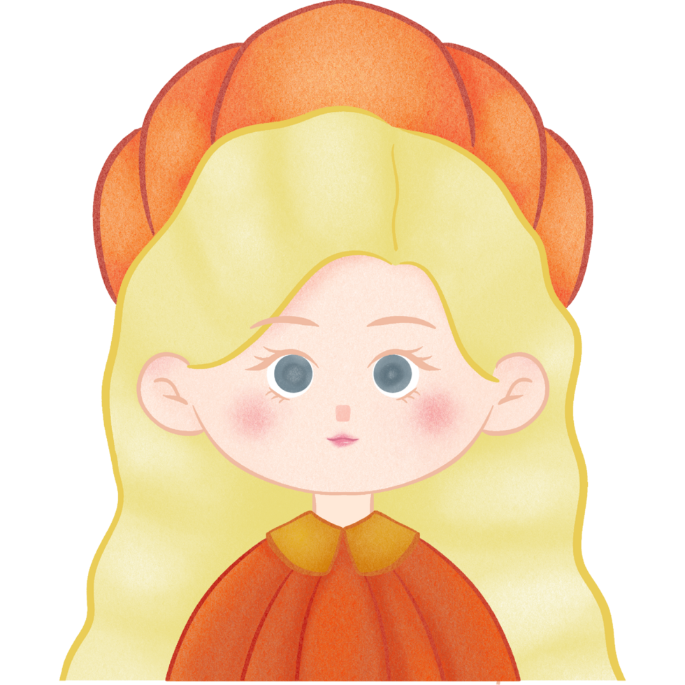 Cute yellow-haired girl and pumpkin costume png