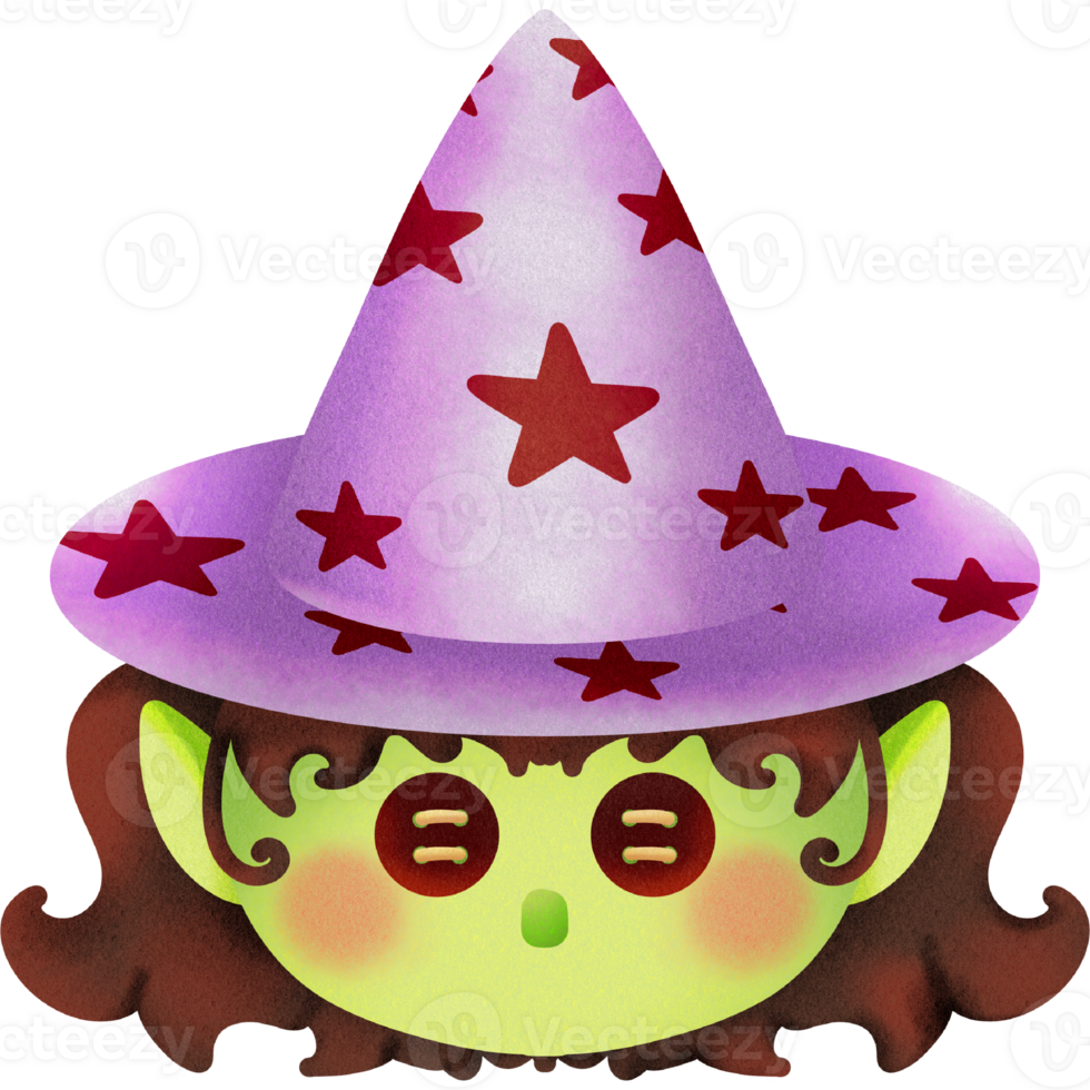 Cute little witch wearing a purple hat png