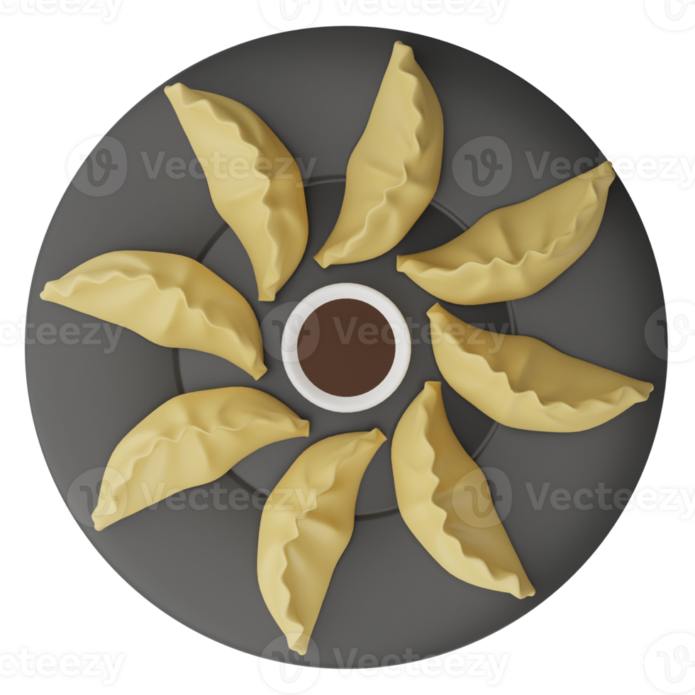 Gyoza top view clipart flat design icon isolated on transparent background, 3D render food and beverage concept png