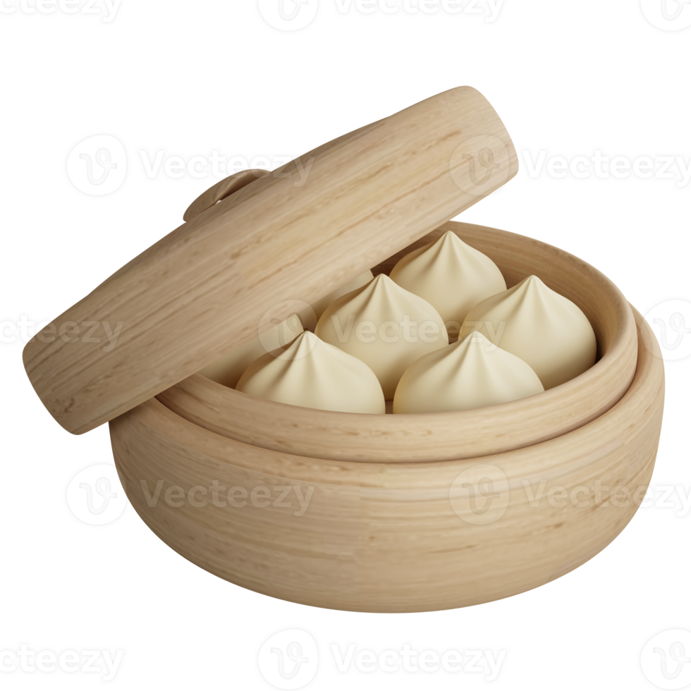 Dumpling or Xiao Long Bao Dim Sum clipart flat design icon isolated on transparent background, 3D render food and beverage concept png