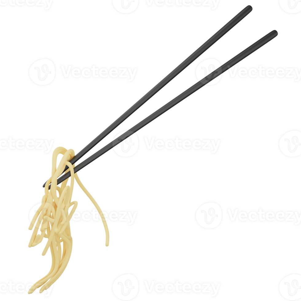 Eating noodles using chopsticks clipart flat design icon isolated on transparent background, 3D render food and beverage concept png