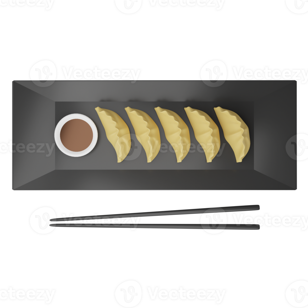 Gyoza top view clipart flat design icon isolated on transparent background, 3D render food and beverage concept png