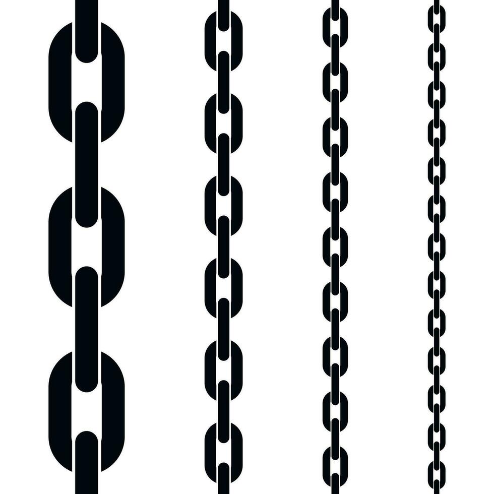 Metal black chain set seamless pattern isolated on white background. Vector illustration