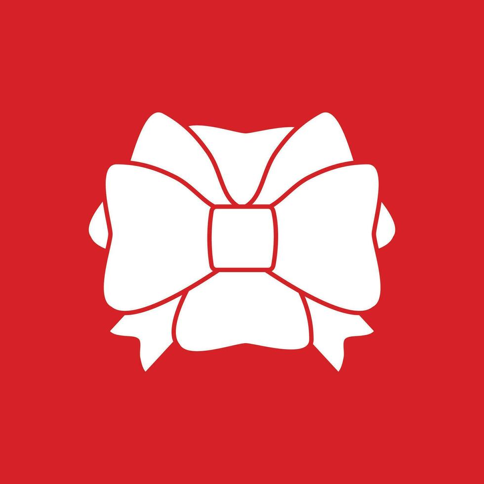 Gift bow icon with ribbons for decorating gifts, surprises for holidays. Packing presents icon on red background. Vector