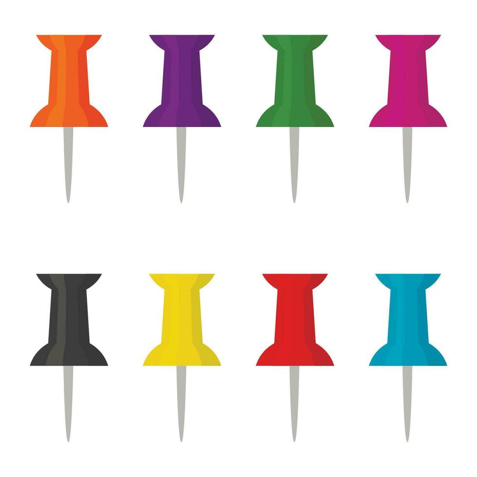 Colorful push pins icons set isolated on white background. Vector illustration
