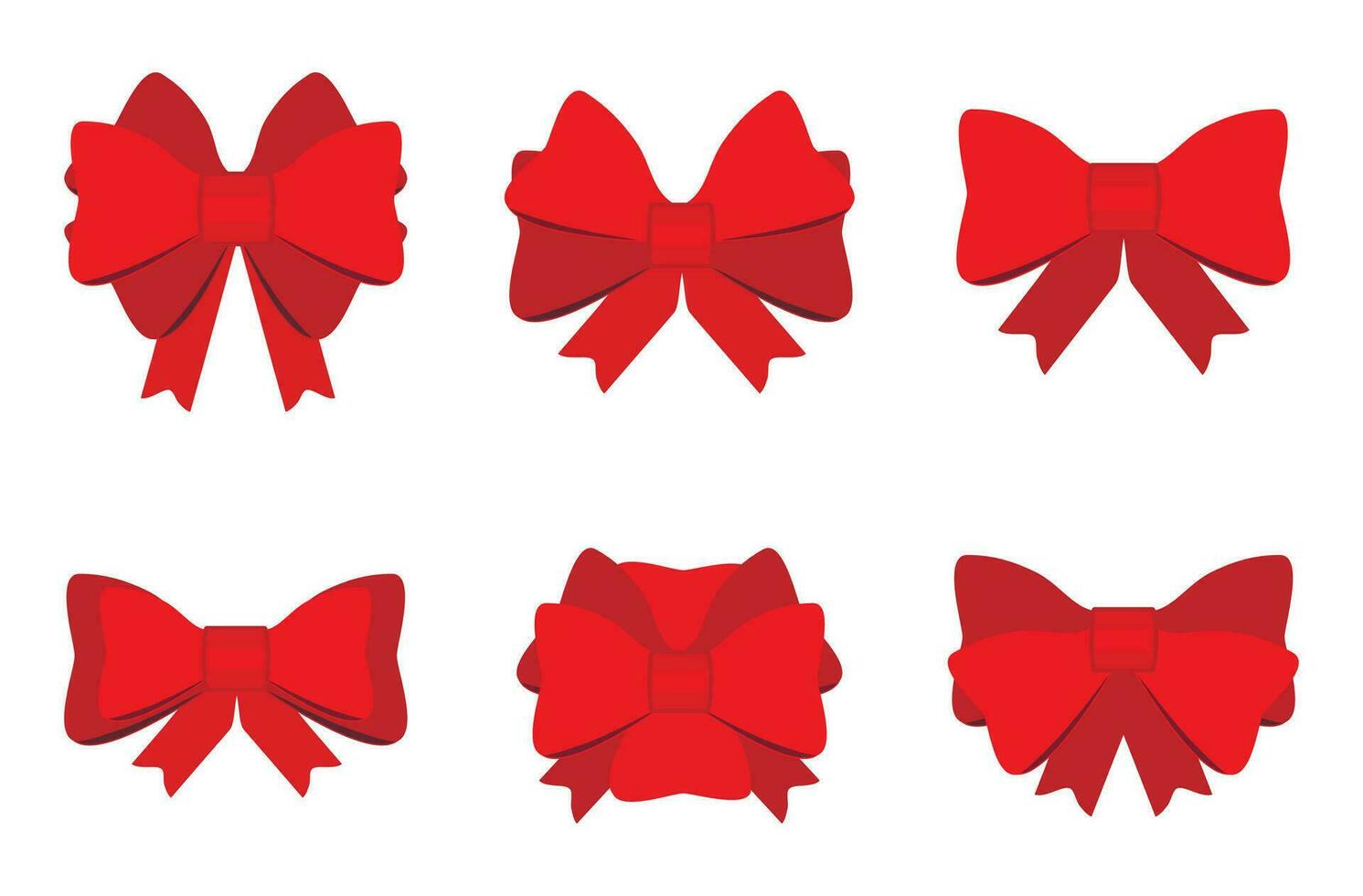 conjunto de rojo regalo arcos con cintas para decorando regalos, sorpresas para vacaciones. embalaje regalos icono vector