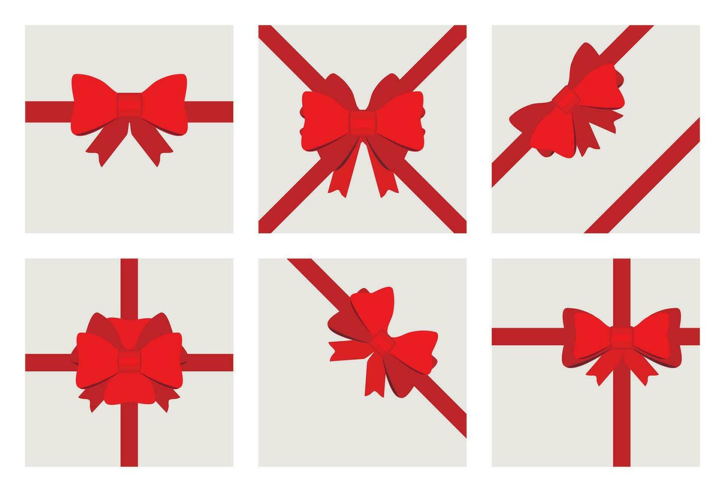 Set of red gift bows with ribbons for decorating gifts, surprises for holidays. Wide gift bow vector