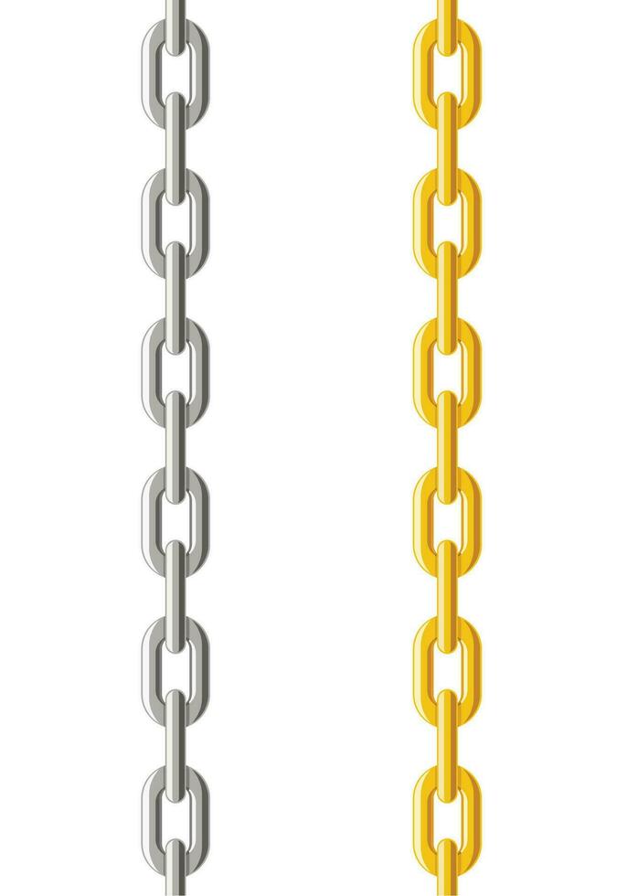 Metal golden and silver chain seamless pattern isolated on white background. Vector illustration