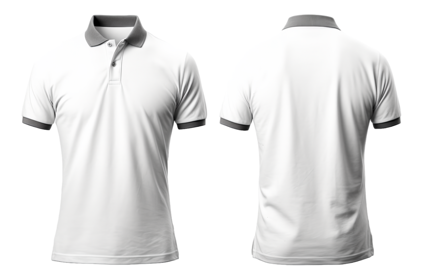 AI generated White polo shirt mockup with gray pattern, front and back ...