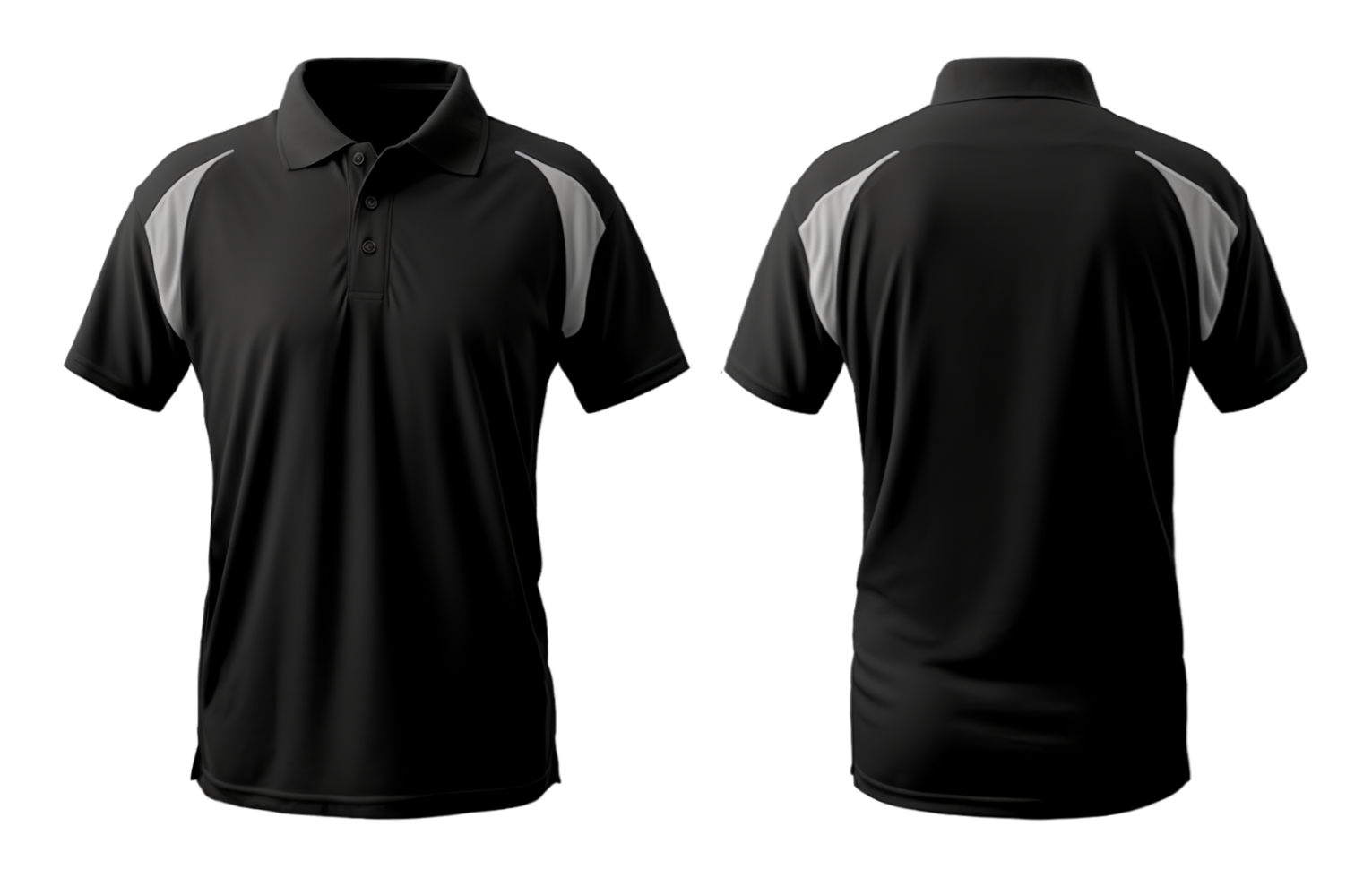 ai generado negro polo camisa Bosquejo con blanco rayas, frente y espalda vista, ai generado png