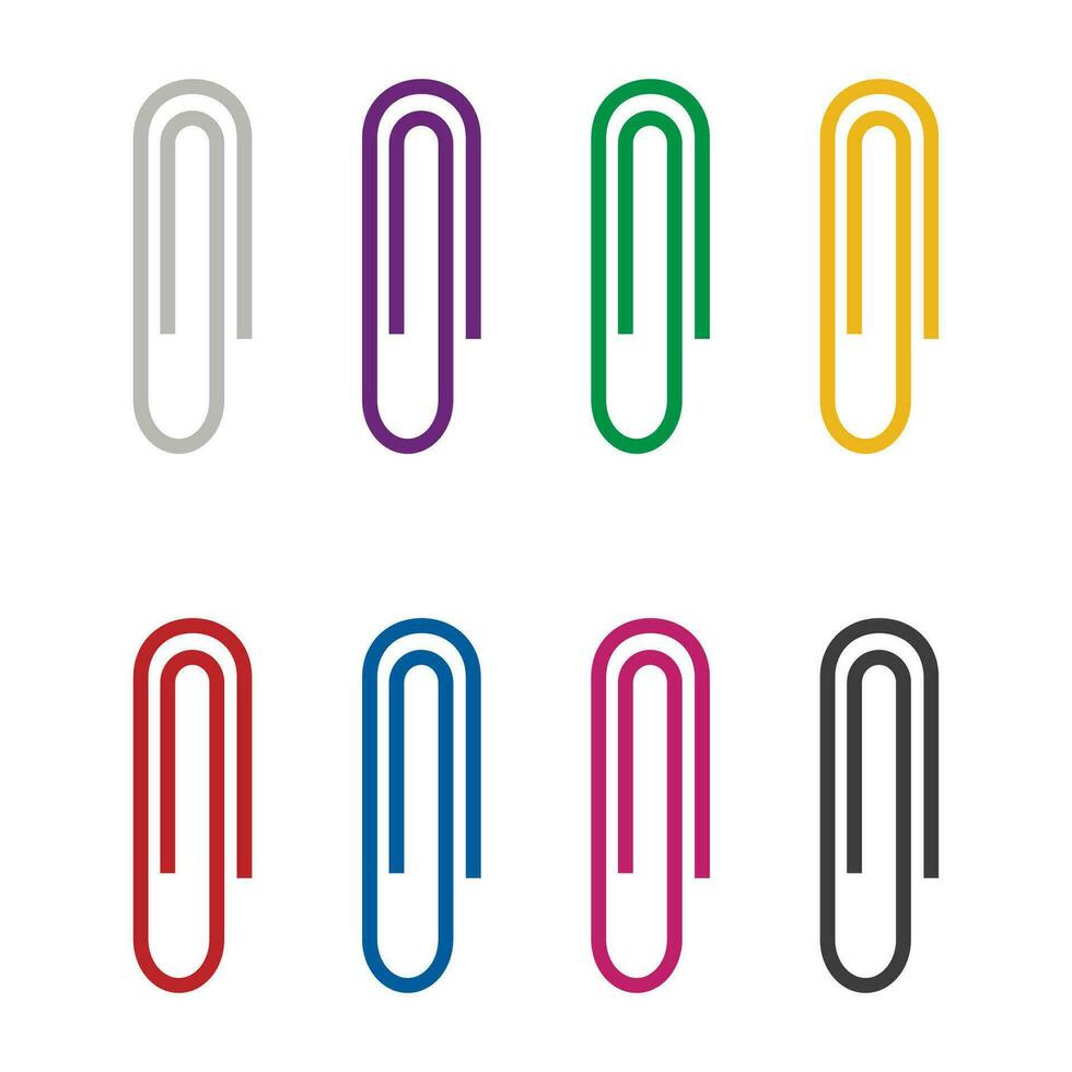Set of colour paper clips isolated on white background, Vector illustration