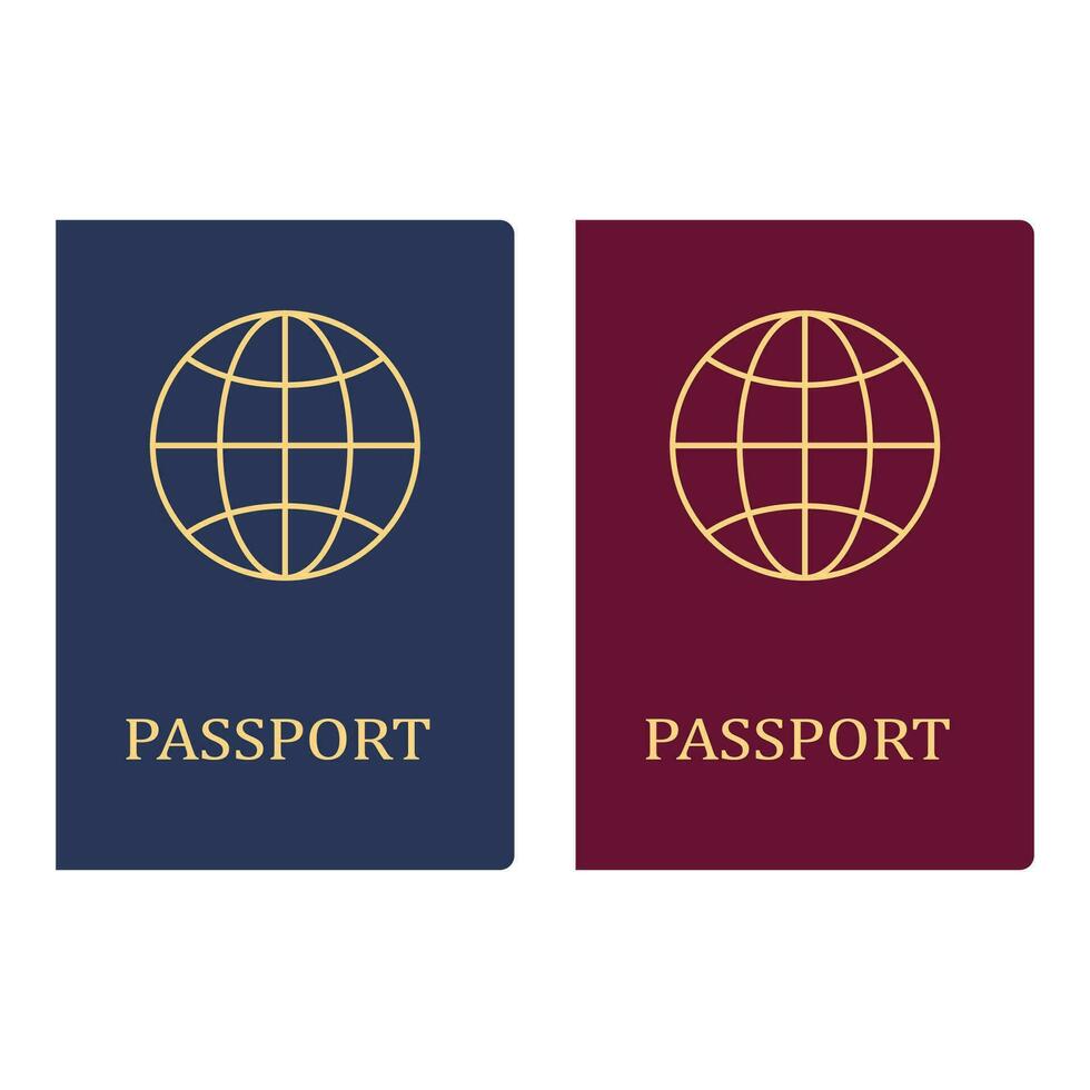 Biometric blue and red passport icon. Identity document with digital id for travel and immigration. Vector