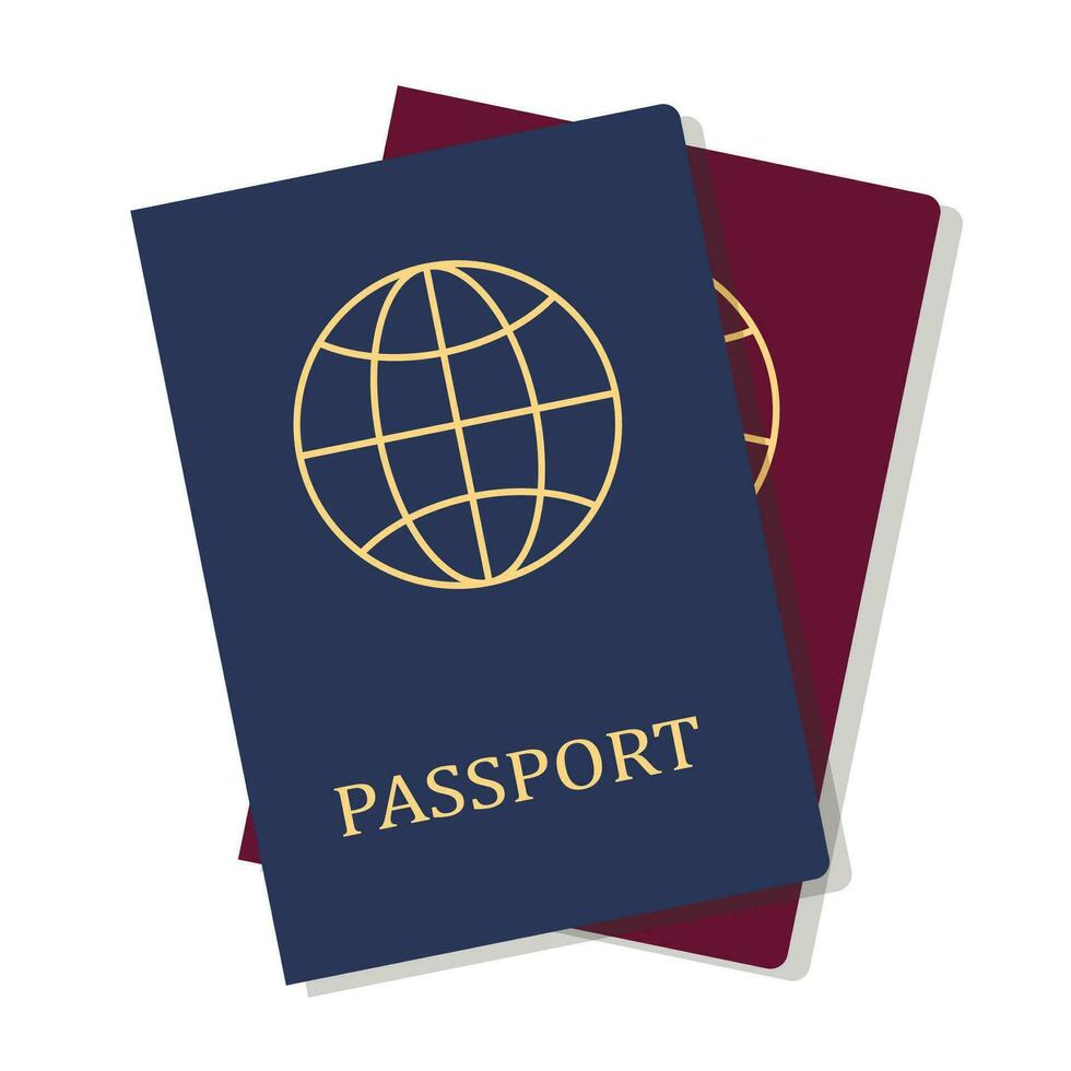 Biometric blue and red passport icon. Identity document with digital id for travel and immigration. Vector