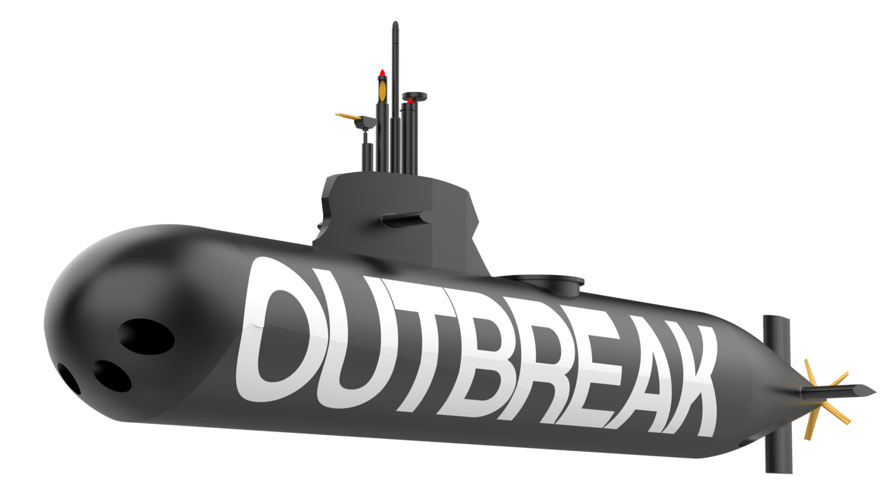 Submarine with label isolated on background. Ideal for large publications or printing. 3d rendering - illustration png
