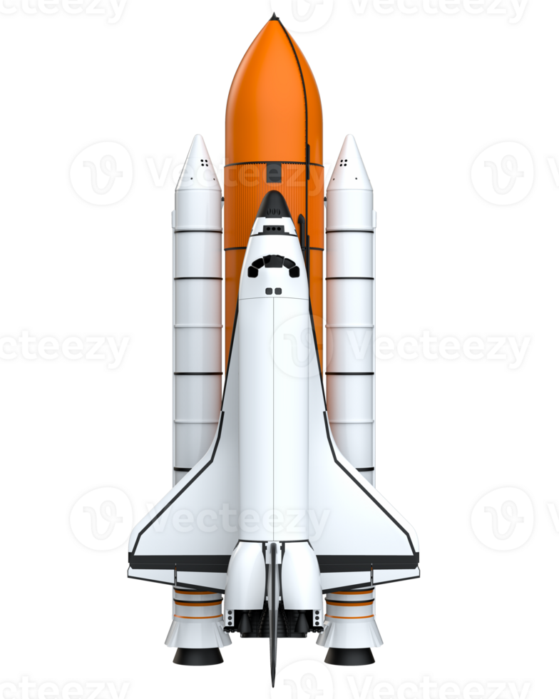 Plats shuttle scen. perspektiv se isolerat på bakgrund. 3d tolkning - illustration png