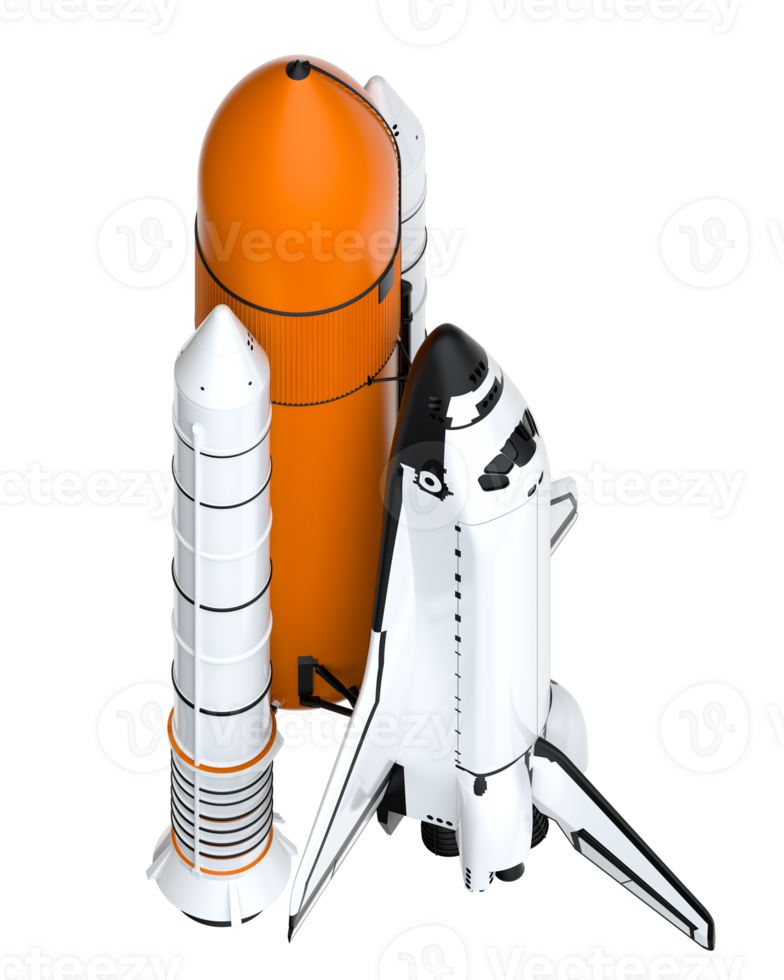 ruimte shuttle tafereel. perspectief visie geïsoleerd Aan achtergrond. 3d renderen - illustratie png