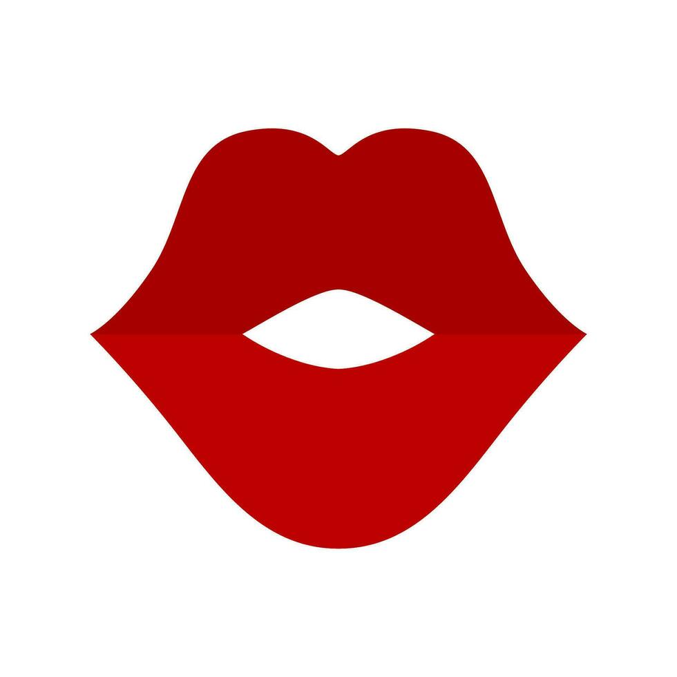 Red lips icon isolated on white background. Kiss vector illustration