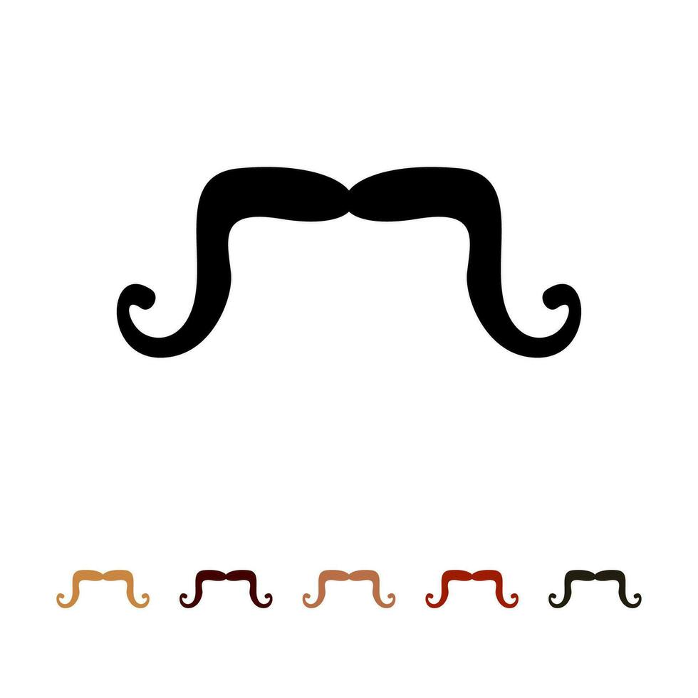 Mustaches icon silhouette isolated on white background. Men different colors mustache hair. Vector illustration