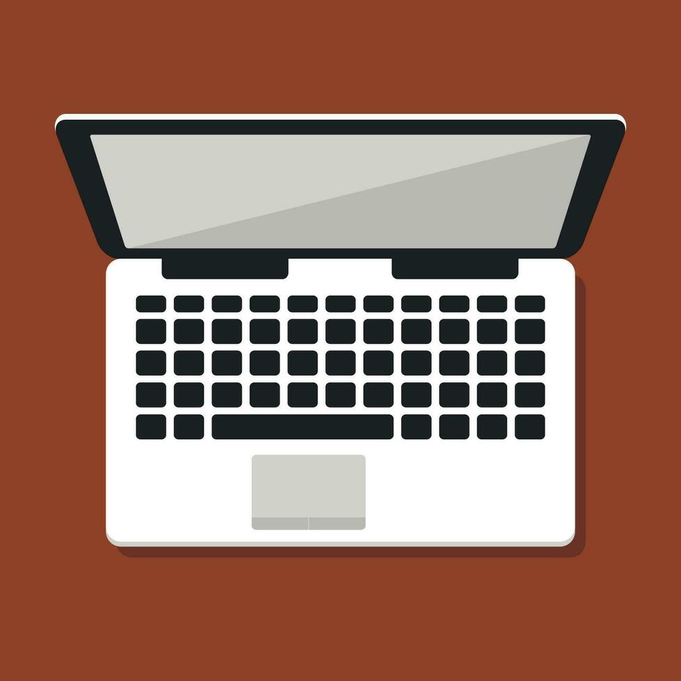 Laptop computer icon top view isolated on brown background, Vector illustration