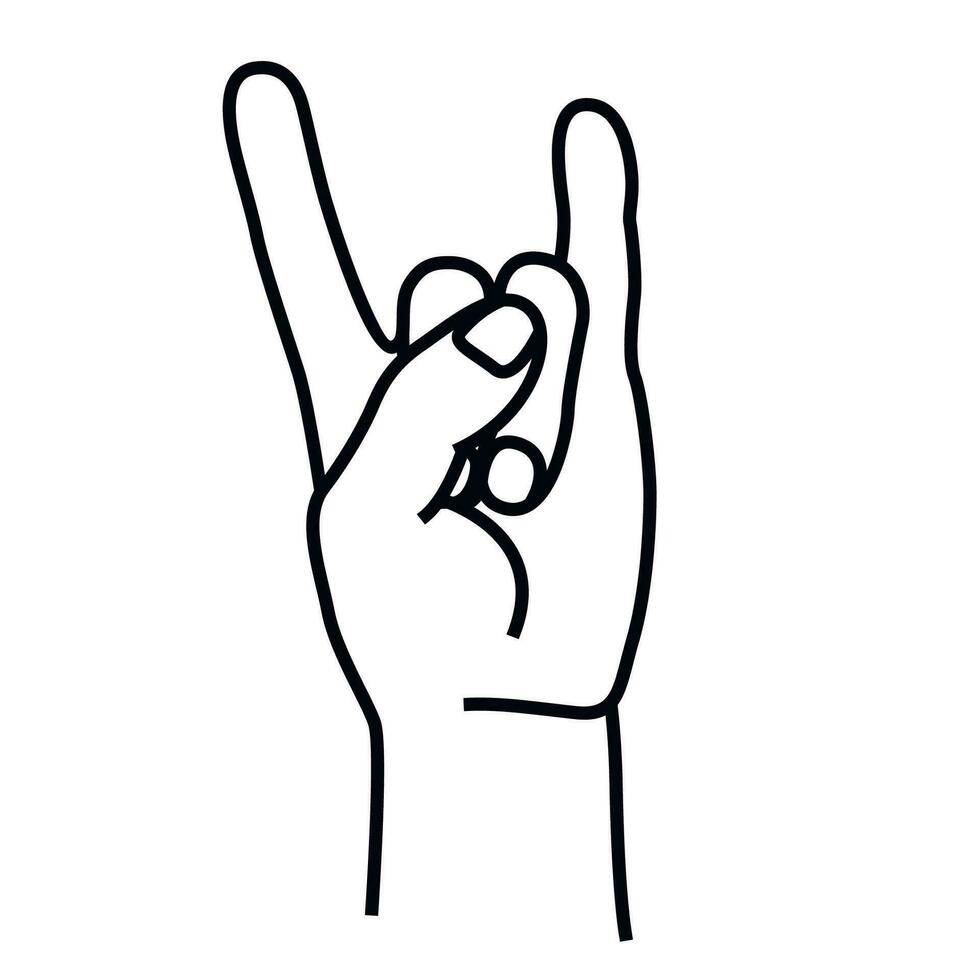 Rock and roll hand gesture symbol in line style isolated on white background. Vector illustration