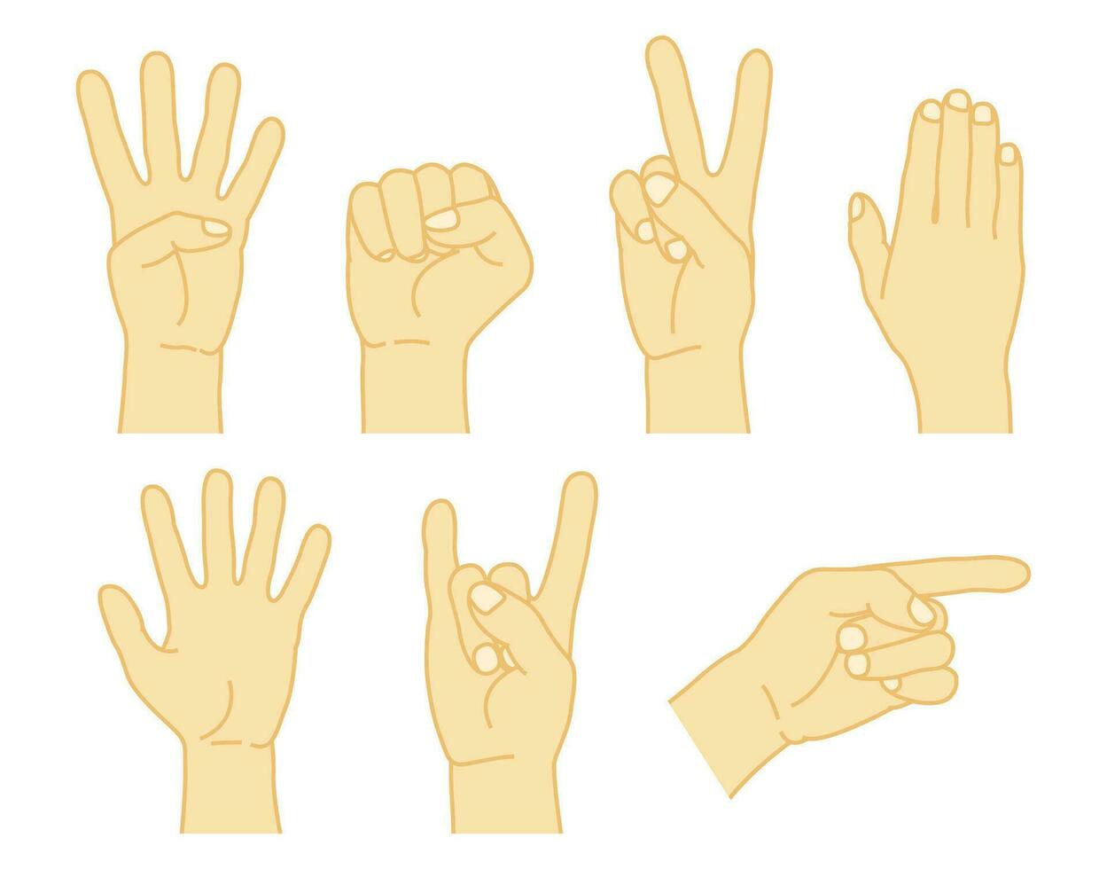 Various gestures of human hands set isolated on a white background. Vector illustration