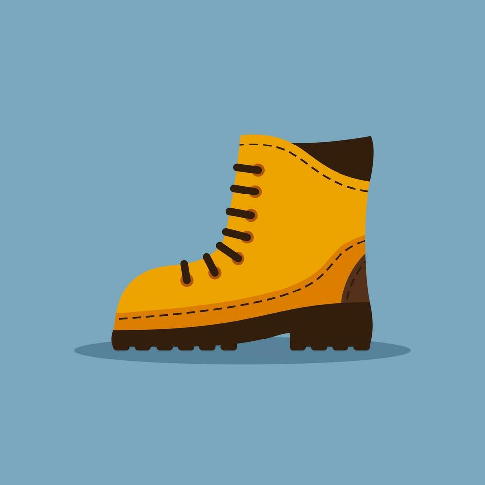 Brown boot hiking icon isolated on blue background. Army military shoes. Vector illustration