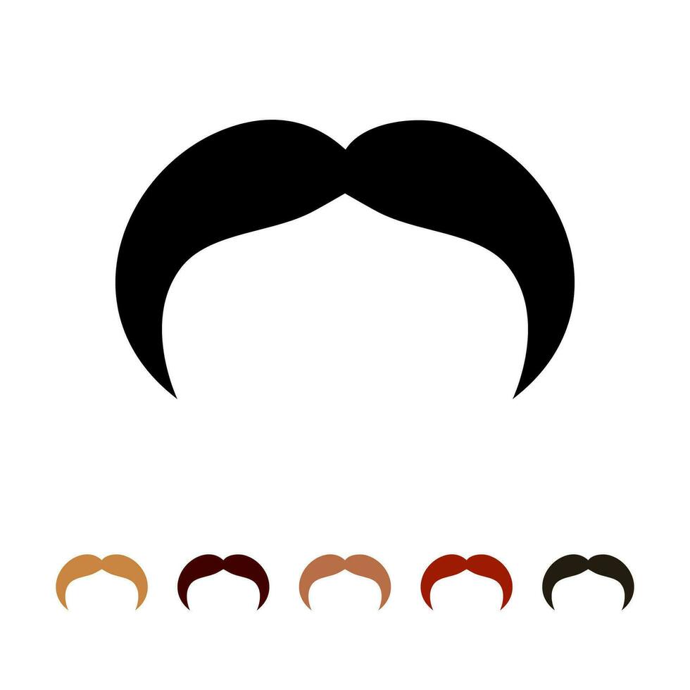 Mustaches icon silhouette isolated on white background. Men different colors mustache hair. Vector illustration