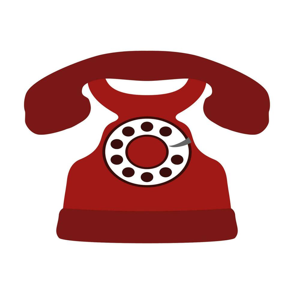 Retro red telephone icon isolated on white background, vintage rotary phone. Vector illustration