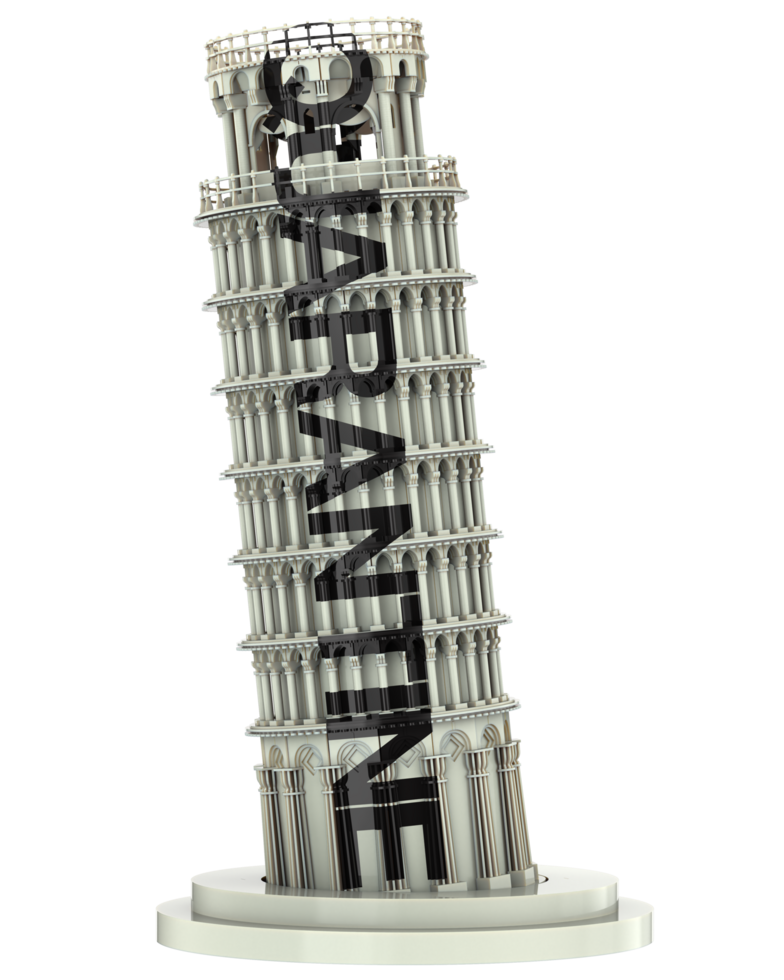 pendente Torre di pisa avvicinamento scena isolato su sfondo. 3d interpretazione - illustrazione png