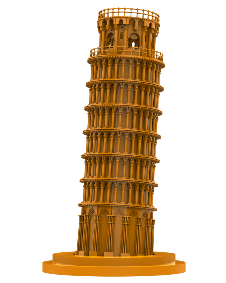 Leaning Tower of Pisa close-up scene isolated on background. 3d rendering - illustration png