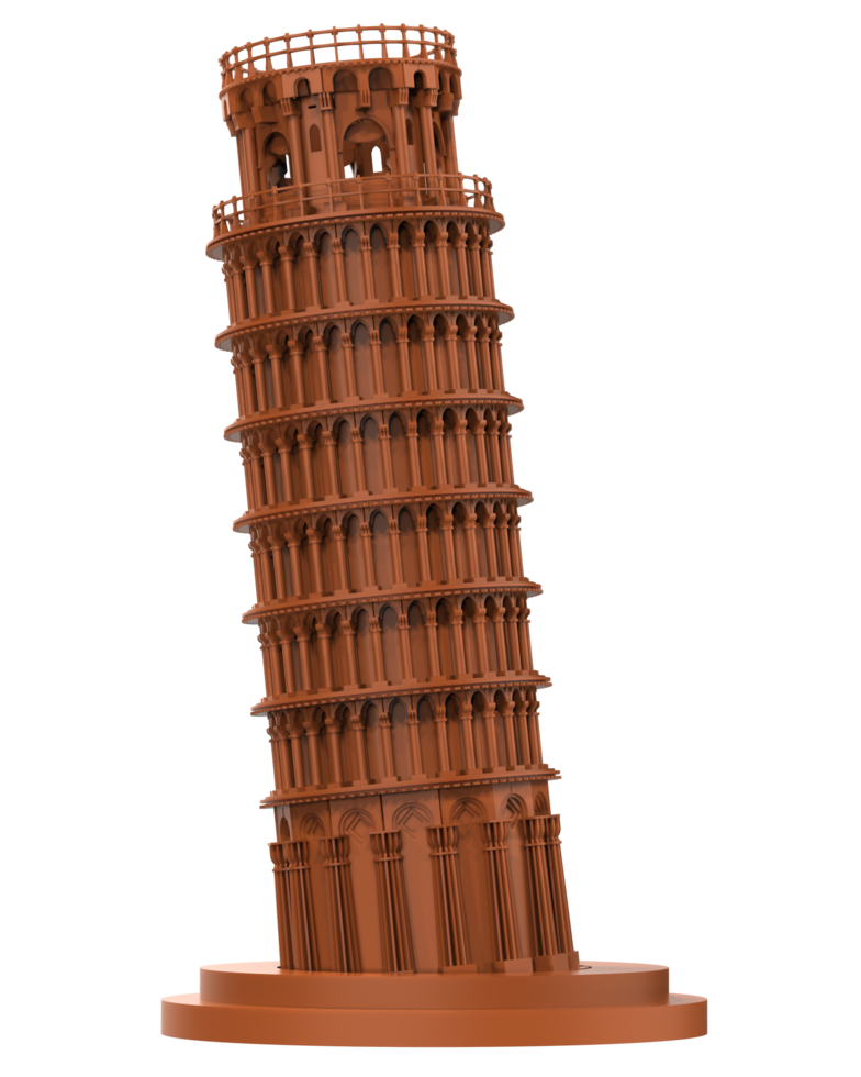 inclinado torre do pisa fechar-se cena isolado em fundo. 3d Renderização - ilustração png