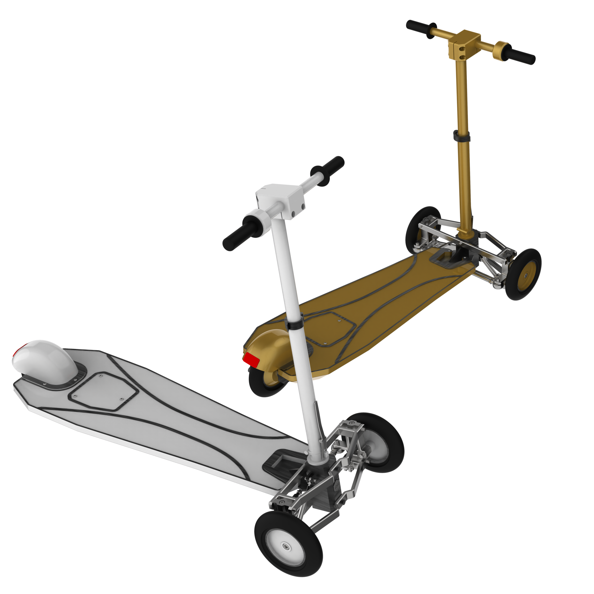Three wheel scooter close up scene isolated on background 3d rendering