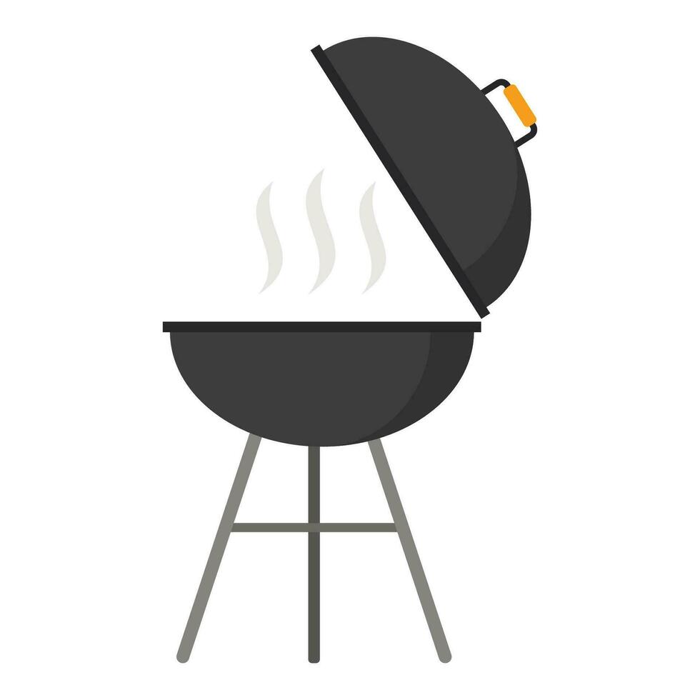 BBQ grill round shape isolated on white background. Picnic camping cooking, barbecue vector icon in flat style.