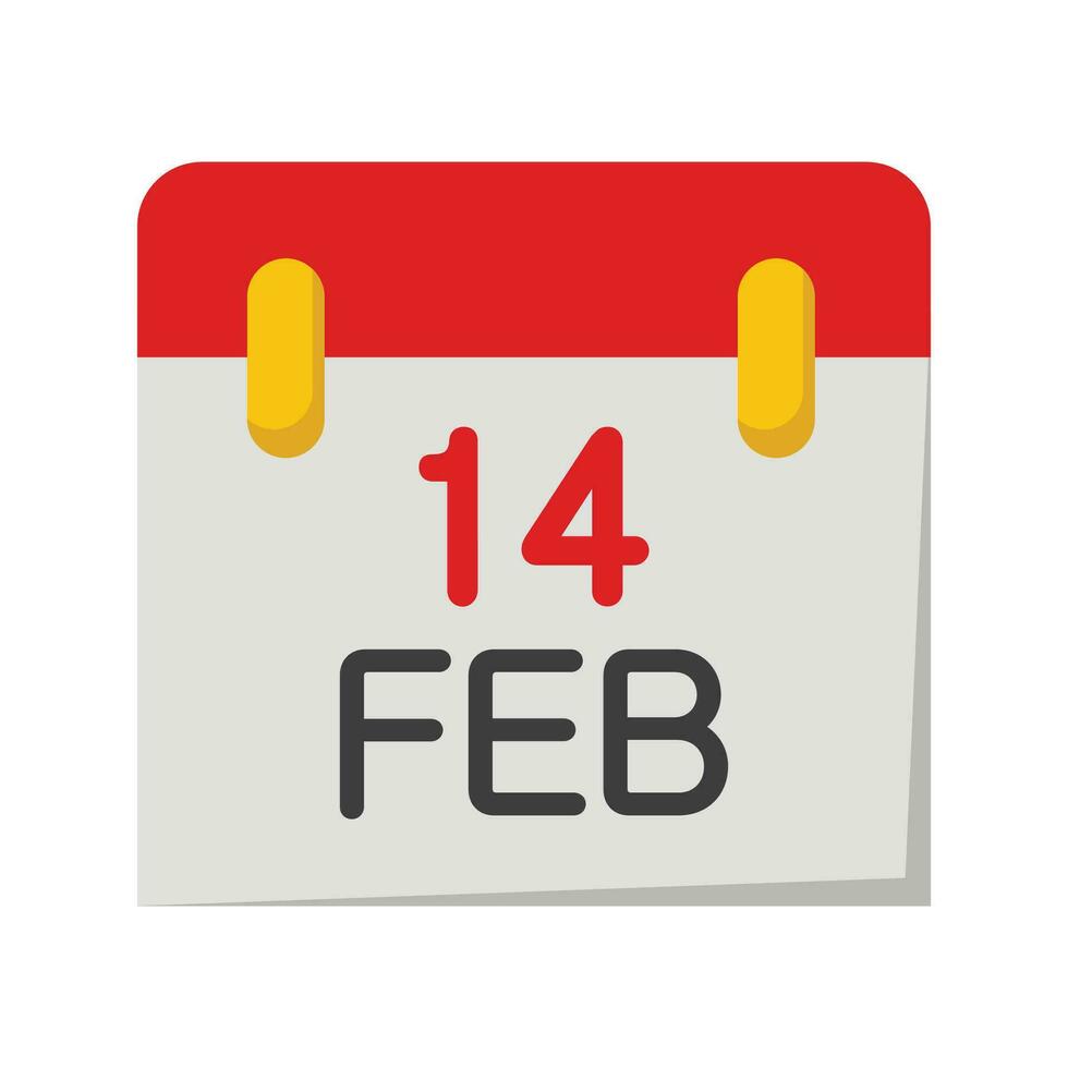 February 14 calendar icon isolated on white background, Valentine's Day vector illustration.