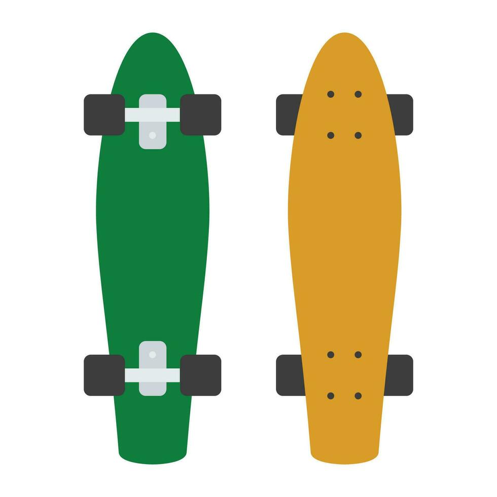 Longboard skateboard isolated on white background. Vector skateboarding deck in flat