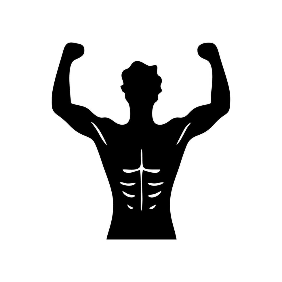 Silhouette of a strong man, athlete icon. Body building muscles. Vector illustration