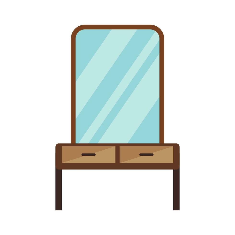 Wood chest of drawers with mirrors. Vector