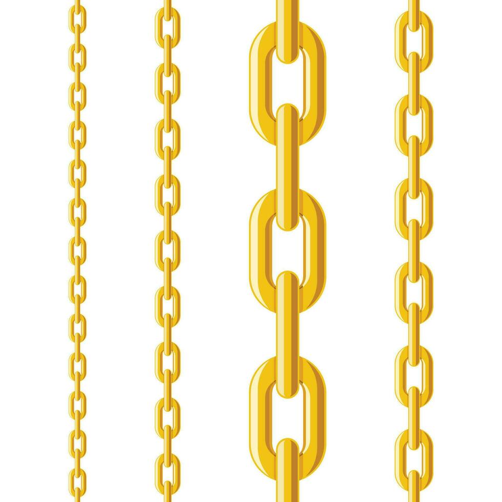 Metal golden chain set seamless pattern isolated on white background. vector