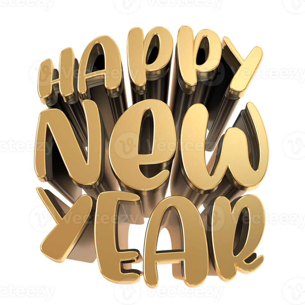 3d happy new year text on transparent background png