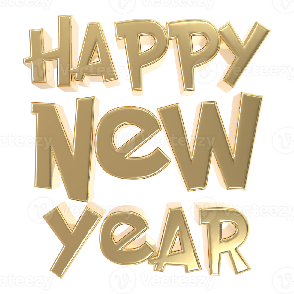 3d happy new year text on transparent background png