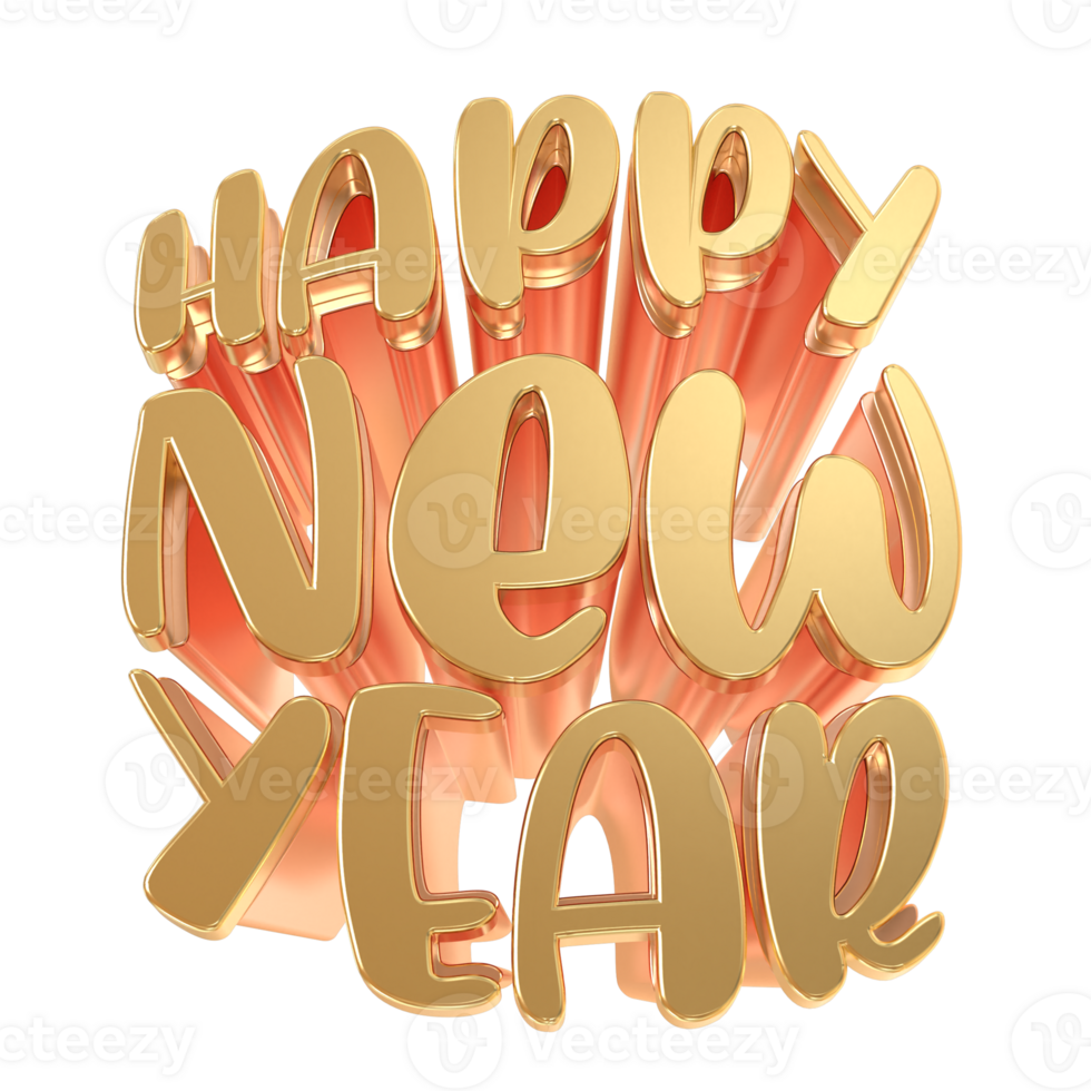 3d happy new year text on transparent background png