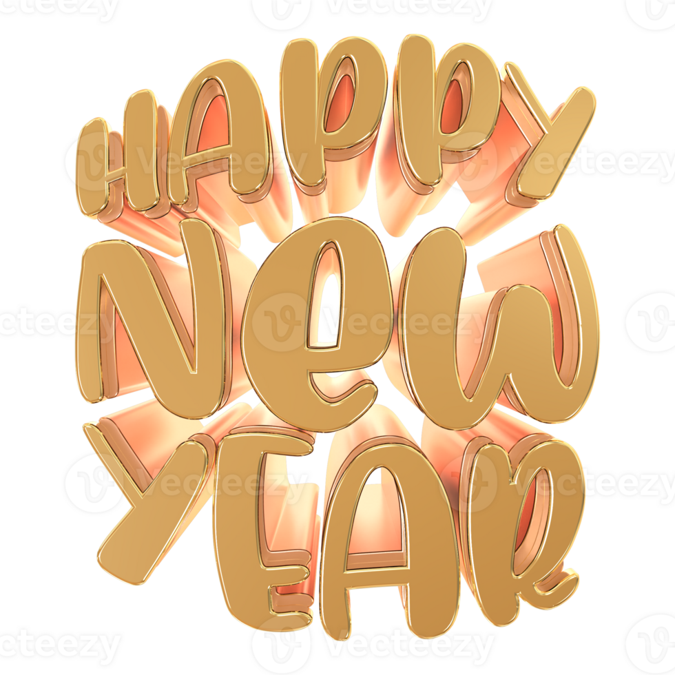 3d happy new year text on transparent background png