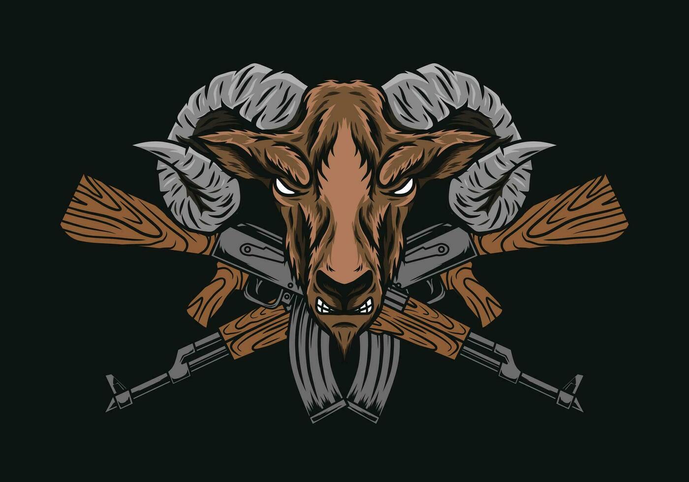 goat and ak rifle vector illustration