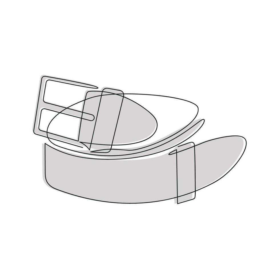 Leather belt drawn in one continuous line in color. One line drawing, minimalism. Vector illustration.