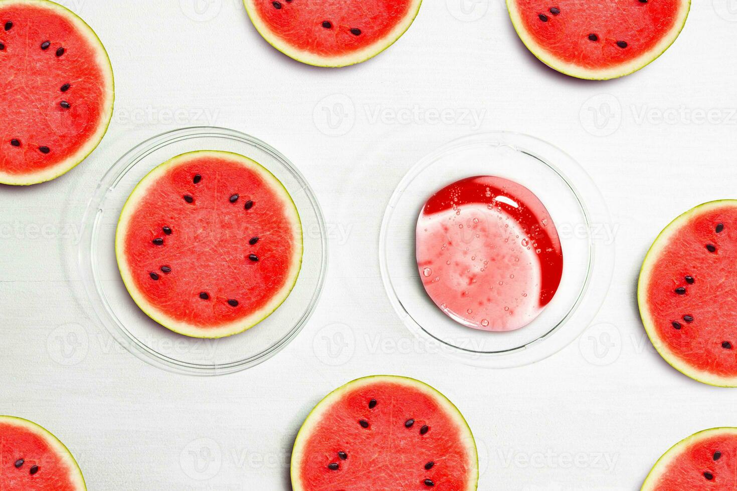 Water Melon Slices. Serum and water melon pieces on a white background, beauty. photo