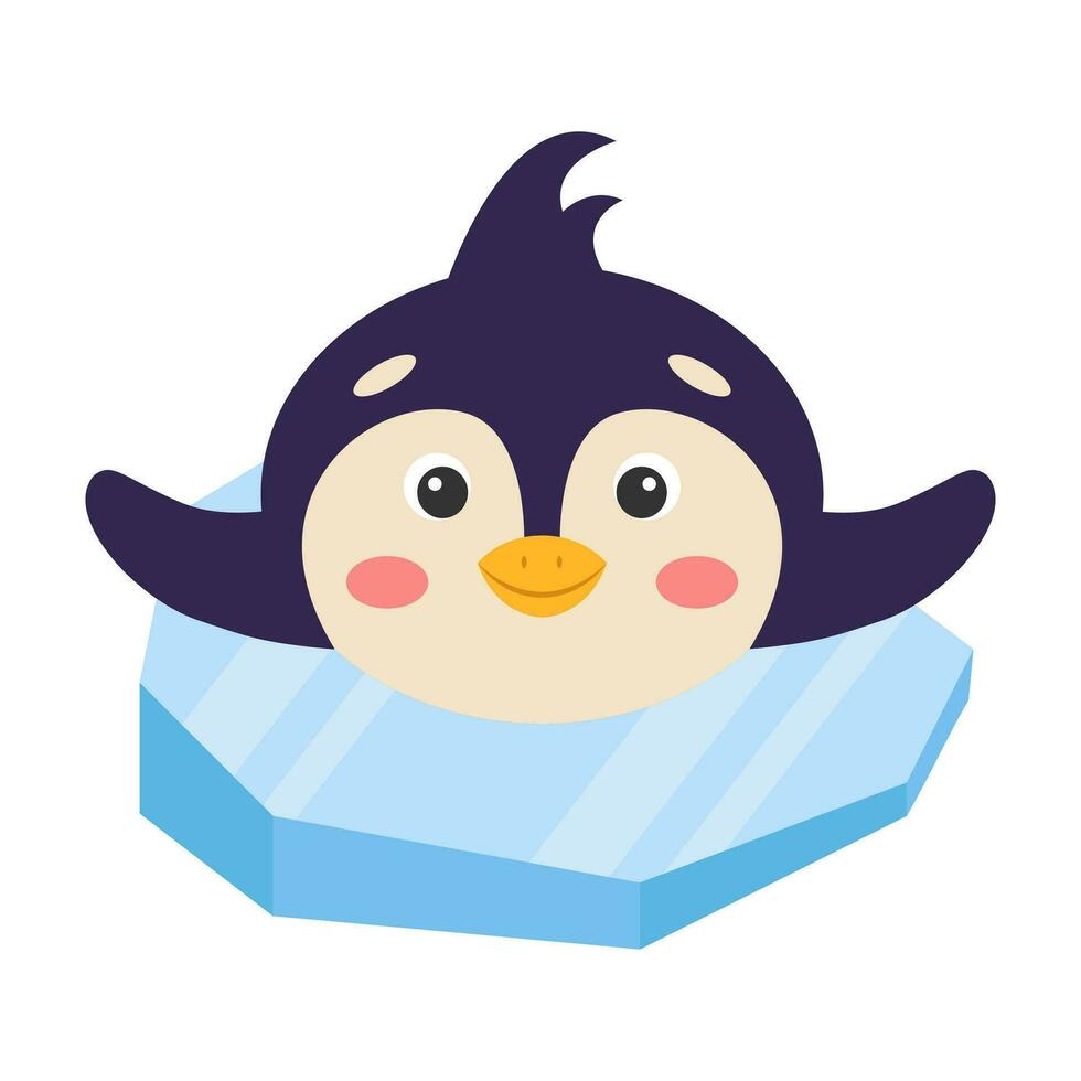 Cute cartoon penguin on an ice floe. Vector illustration.