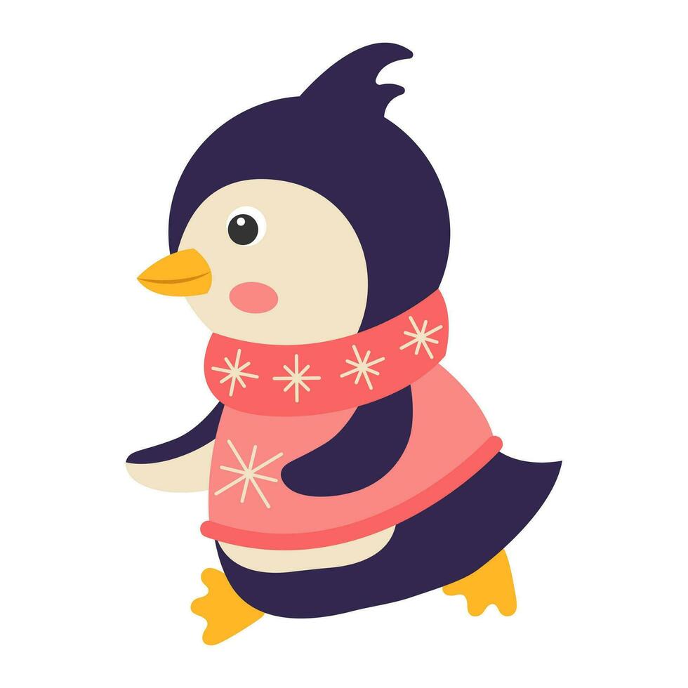 linda dibujos animados pingüino en un de punto suéter. vector ilustración. 1